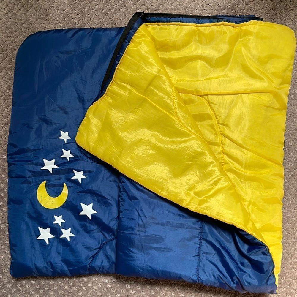 Child’s sleeping bag.  Fully unzips.  Lightweight.